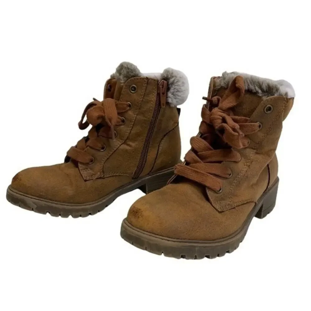 Madden Girl Toddler Girls Brown Faux Suede Faux Fur Lace Up Ankle Boots Sz 12